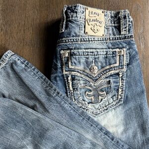 ROCK REVIVAL™️ 'Kasper' Slim Bootcut Distressed Men's Jeans Sz 36x30
